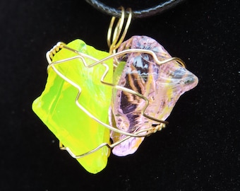 Andara Crystal Goddess Glow Pink and Yellow Double Pendant