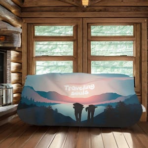 Adventure Blanket, Mountain Blanket, Camper Blanket, Adventurous Couple, Sherpa Blanket for Outdoor Enthusiasts, Two Colors