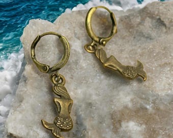 Mermaid earrings, Ocean Woman. Mermaid earrings, little mermaid, mermaid jewelry, hoops, earrings, mermaid, earrings with mermaid, summer hoops.