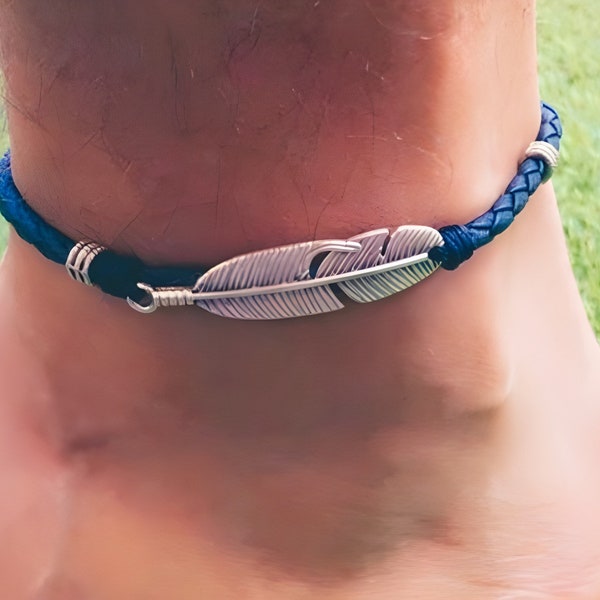 Male anklet, feather anklet, men's anklet, men's anklet, boho anklet, surf, adjustable anklet. MY FLAG