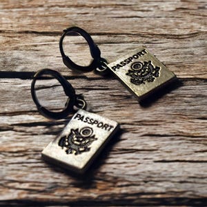 Traveler, Traveler earrings, Hoop earrings, passport, traveler jewelry, traveler gift, nomad, travel, backpacker, hoop earrings.