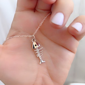 Fish necklace, fishbone necklace, fish pendant, fish jewelry, fish necklace, sea jewelry, sailor necklace, nautical necklace, surf necklace.