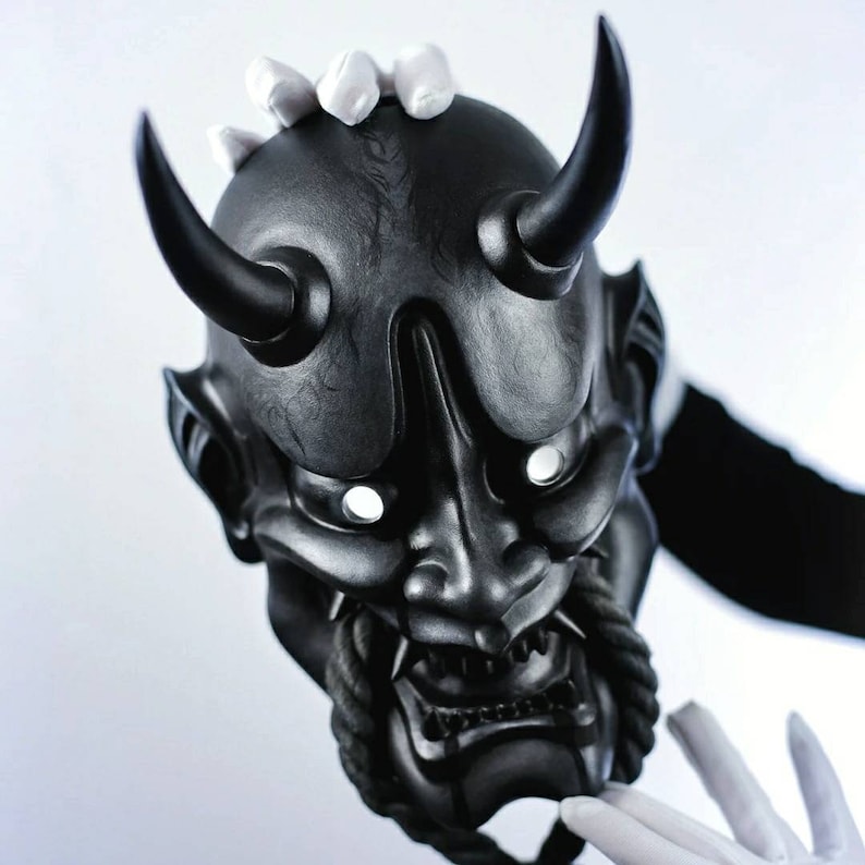 Handgjord japansk Hannah-mask för alla storlekar, helmask, väggdekor, Halloween Black mask