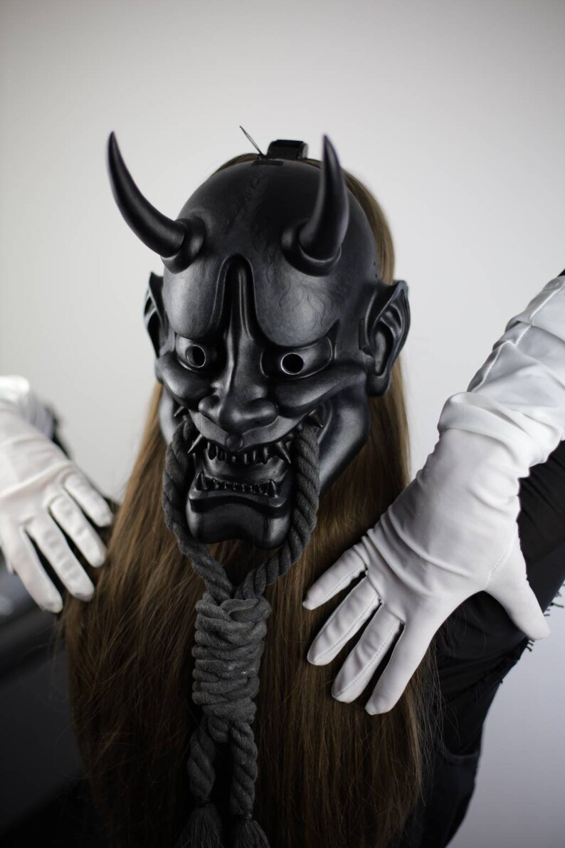 Handgjord japansk Hannah-mask för alla storlekar, helmask, väggdekor, Halloween bild 7