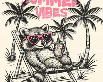 Summer vibes Png, Racoon design Png, Funny Beach Shirt Design, Hot Girl Summer Shirt Png,Summer Png,Retro Beach Png,Tropical Png Sublimation