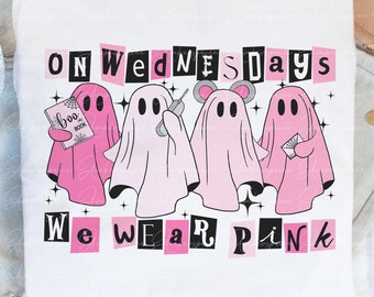 On Wednesdays We Wear Pink PNG SVG, Halloween Boo Svg, Pink Halloween png, Cute Pink Ghost Svg, Mean Girls Halloween, Boo Book Halloween Png
