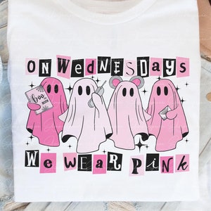On Wednesdays We Wear Pink PNG SVG, Halloween Boo Svg, Pink Halloween png, Cute Pink Ghost Svg, Mean Girls Halloween, Boo Book Halloween Png