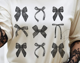 Black Coquette Bow Png, Coquette Bow Collage PNG, Gothic Black Bows PNG, Goth Girl Era Png, Trendy Halloween Png, Preppy Goth Sublimation