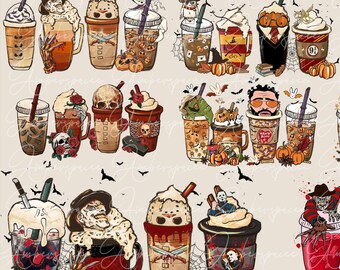 95 Halloween Coffee PNG Bundle, Horror Character Coffee Png, Hocus Pocus Coffee Png, Dis ney Coffee Halloween Png, Mouse And Friends Coffee