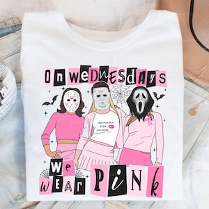 On Wednesdays We Wear Pink PNG SVG, Horror Halloween Svg, Pink Halloween png, Horror Pink Ghost Svg, Mean Girls Halloween, Horror Girls Png