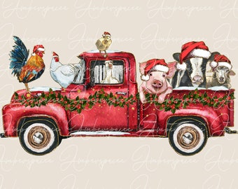 Animali da fattoria di Natale Png, Sublimazione di Natale divertente, Maglietta del contadino di Natale, Natale in una piccola città Png, Amante della fattoria Png, Mucca di Natale Png