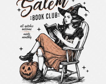 Witchy Book Club PNG, Girl Reading Png, Witch Book Lover Halloween Design, Witches Salem Png, Salem, Massachusetts Halloween Png Sublimation