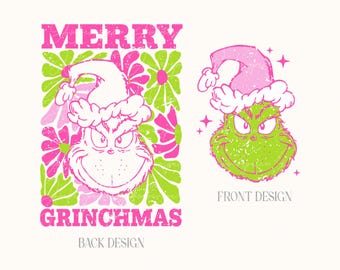 Merry Grinchmas Svg Png, Hippie Floral Grinc Svg, Pink Grinc Svg, Pink Christmas Svg,Pink Grinchmas Svg,Floral Grinc Svg Cut File for Cricut
