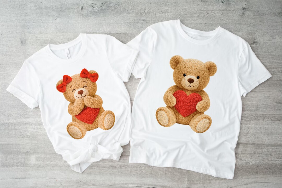 Faux Yarn Valentine's Day Teddy Bear Png, Couple Shirt Design, Coquette ...