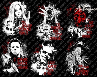 6 Halloween Horror Movie Killers PNG, Halloween Png, Horror Lady Png, Horror Girl Liberty Png, Scary Demon Shirt Design
