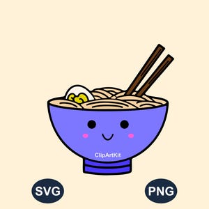 Kawaii Ramen Bowl SVG PNG - Cute Doodle Food Clipart for Crafts & Stickers