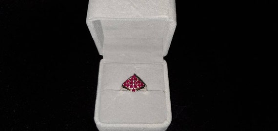 Sterling Silver 14 Ruby Cluster Woman's Ring Size… - image 1