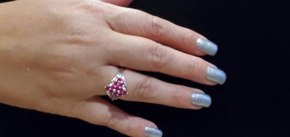Sterling Silver 14 Ruby Cluster Woman's Ring Size… - image 4