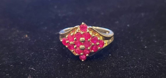 Sterling Silver 14 Ruby Cluster Woman's Ring Size… - image 3