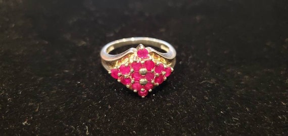 Sterling Silver 14 Ruby Cluster Woman's Ring Size… - image 2