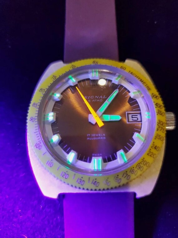 Signal All Guard Very Rare Vintage Swiss Signal Allguard Diver 17 Jewe… - Gem