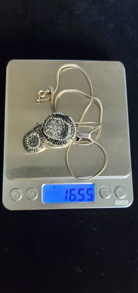 Sterling Silver .925 Marcasite Pendant With Sterl… - image 9