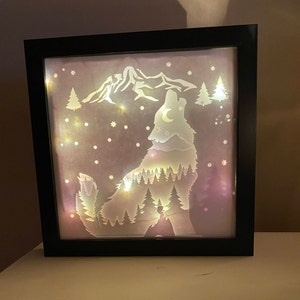 Wolf Lightbox 3D SVG / Layered Shadowbox Digital Download / Wolf Silhouette Wilderness Layered Paper Art / Gift for Boy o Gift for Girl