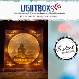 Halloween SVG Haunted SVG *Frame Included* Shadowbox House Lightbox Decor Paper Box Frame Template Cricut Cut files Craft Kit