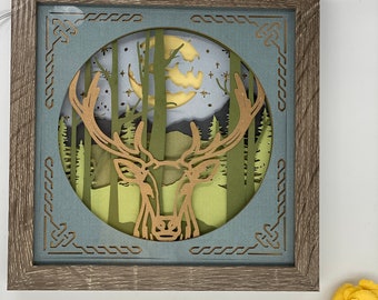Lightbox Layered Paper Art 3D SVG Cricut Project Gift for Father or Rustic Decor, easy fun shadowbox wilderness stag deer eps dxf png