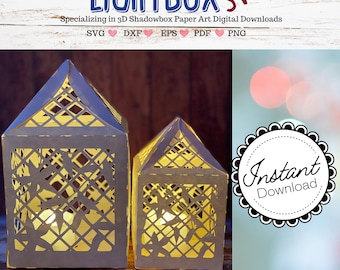 Paper Lantern SVG Shadowbox Lightbox Lattice Vine Centerpiece, DIY  PNG eps dxf template cut files digital download cricut