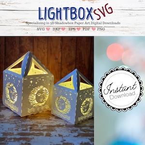 Sun Moon Stars Paper Lantern SVG luminary Eclectic Unique Wedding Shower Centerpiece Gift Box Cricut Template Cut Files