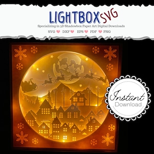 Christmas Shadowbox SVG Santa Lightbox Cricut File Adult Craft Kit Paper Frame template included Circut, Silhouette