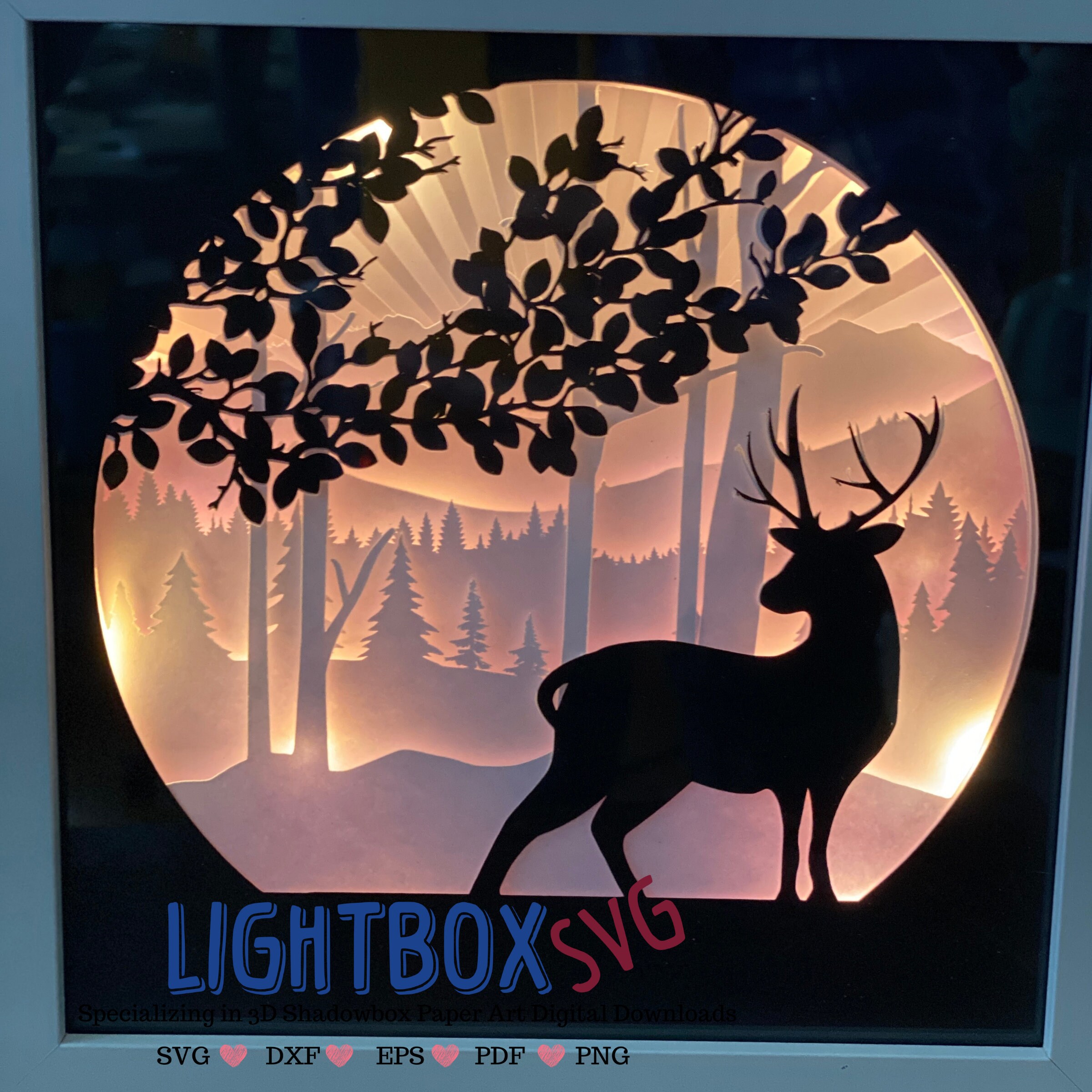 Deer SVG Lightbox Layered Paper Art Wilderness Deer Antler