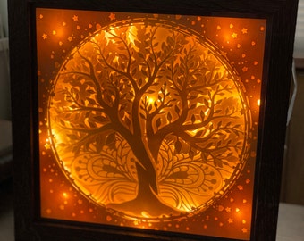 Shadowbox SVG Layered Tree of Life mandala shadowbox 3D descargar Cricut Paper Art Project cuadrado redimensionable
