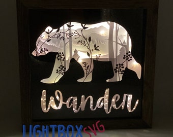 Layered Bear Wander 3D SVG Lightbox | Rustic Wilderness Trees & Wildflowers | Cricut, Silhouette | Easy DIY Shadowbox  | Beginner Project