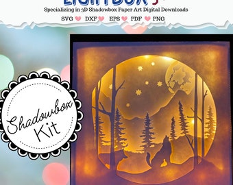 Wolf Shadowbox SVG *Frame Included* Wolves Life Layered light box download Cricut  lightbox with fairylights perfect gift