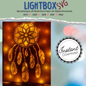 Mandala Dreamcatcher Lightbox SVG Shadowbox | Lanterne d&#39;art en papier en couches 3D Boîte à lumière Luminaire Luminaire Décoration murale
