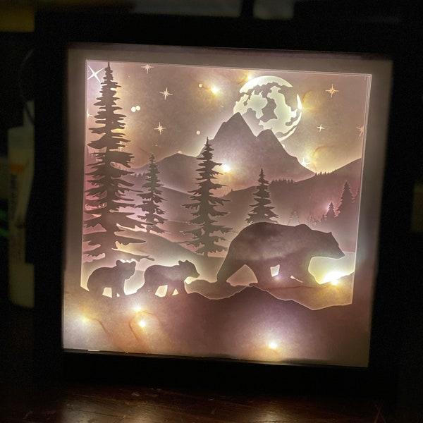 Bear Family Light Box SVG, Wilderness Bear Family Shadowbox SVG, Bear Family Lightbox SVG, Wilderness Bear Family Light box digital download Bear Family Light Box SVG, Wilderness Bear Family Shadowbox SVG, Bear Family Lightbox SVG, Wilderness Bear Family Light box digital download
