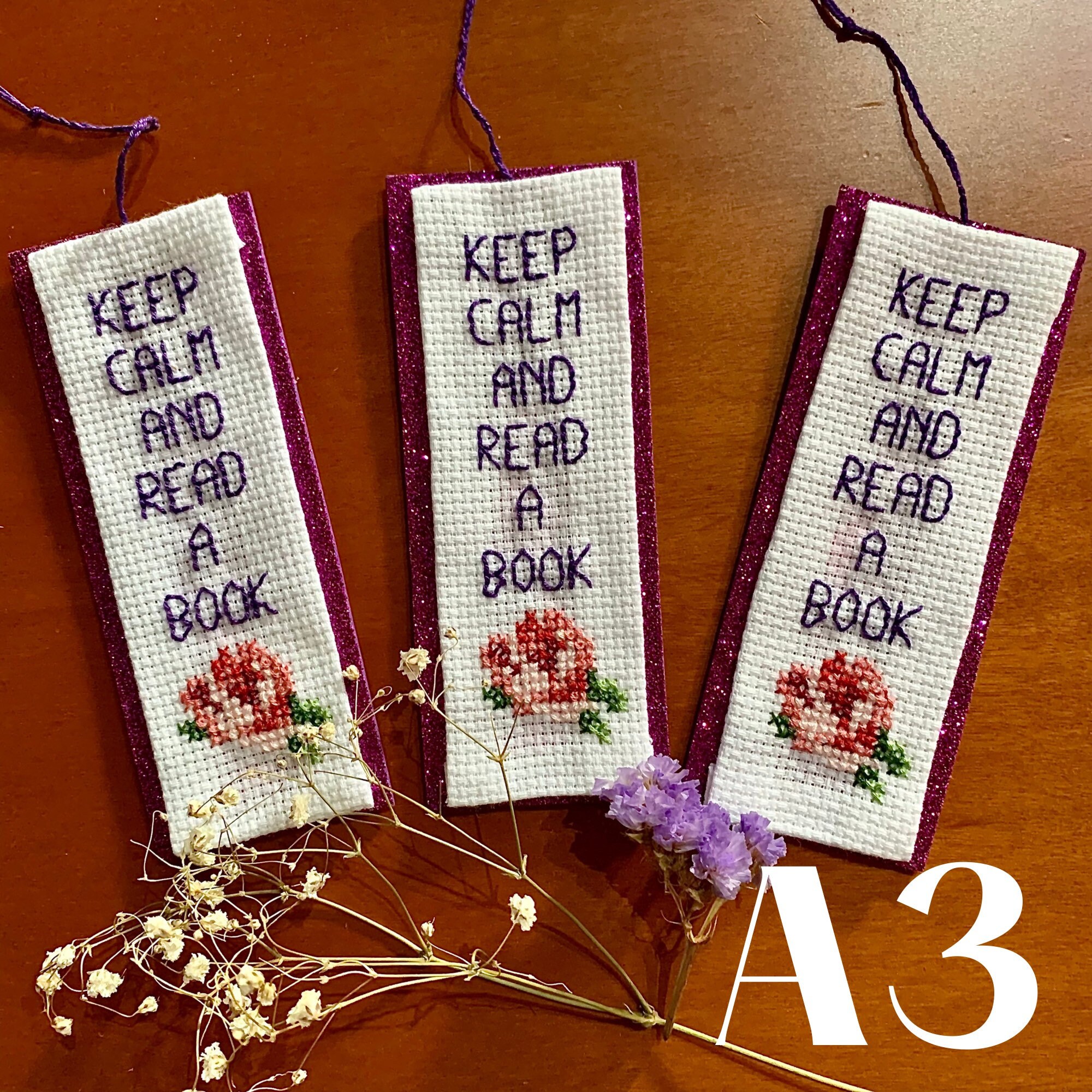 Hand embroidered bookmarks and eva glittered rubber Etsy