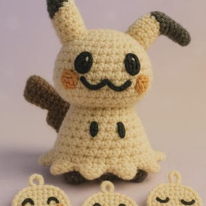 Handmade Mimikyu Amigurumi Plush 15 cm — “Swap-Face” Cozy Set (Fan Art)