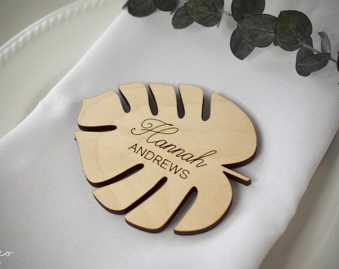 Palm Leaf Place Cards Monstera Name Cards Tropical Wedding Etsy