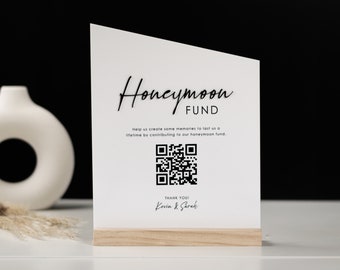 Honeymoon Fund QR Code Sign, Wedding Honeymoon Fund, Gift Table Sign For Wedding, Minimalist Wedding Signage, Acrylic Sign With Stand, Scan