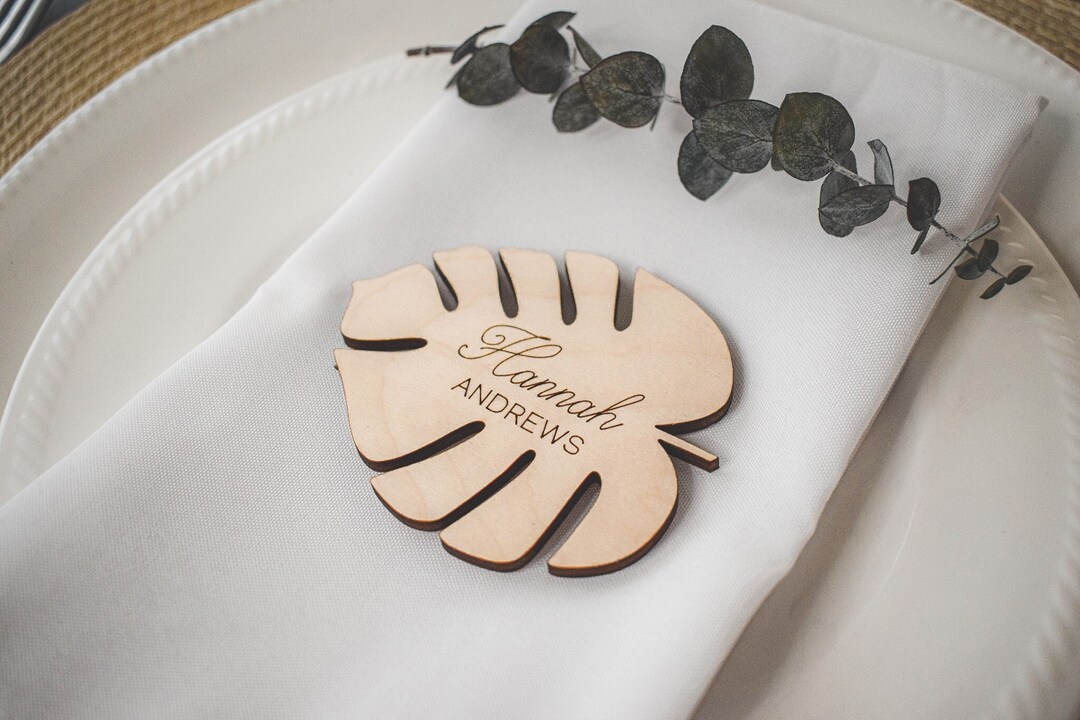 Palm Leaf Place Cards, Monstera Name Cards, Tropical Wedding Table