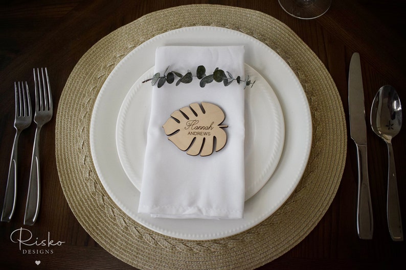 Palm Leaf Place Cards Monstera Name Cards Tropical Wedding Etsy