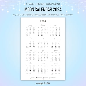 Calendario de pared 2024 – Calendario de fase lunar 2024, calendario lunar  mensual de 12 14 x 12 pulgadas con encuadernación de doble alambre, gancho