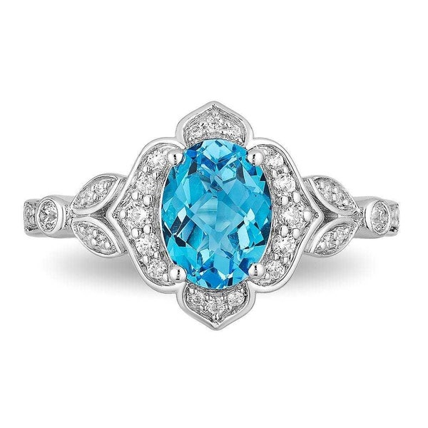 Bague de fiançailles enchantée Disney Aurora Aqua ovale et diamants 2,6 CTTW festonnés, bague pour femme plaqué or bicolore, bague en argent sterling