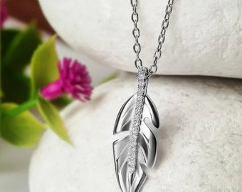 Handcrafted Silver Large Feather Necklace - Feather Pendant - Feather Necklace -  Boho necklace - Gifts For Her - Anniversary Gifts
