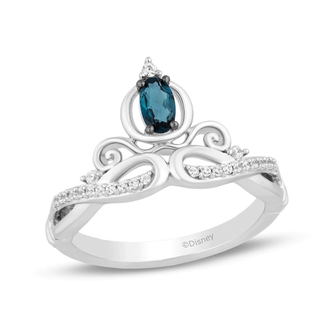 Enchanted Disney Cinderella Oval London Blue Topaz and 1/50 CT. T.W. Diamond Twist Shank Tiara ...