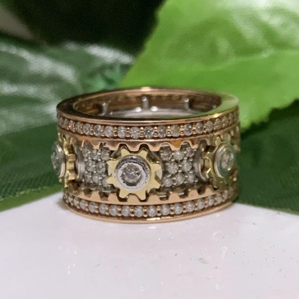 Men Moissanite Cogwheel Fidget Ring in Titanium/Sterling Silver, Cubic Zirconia Spinner Ring For Men & Women, Anxiety Ring for Stress Relie