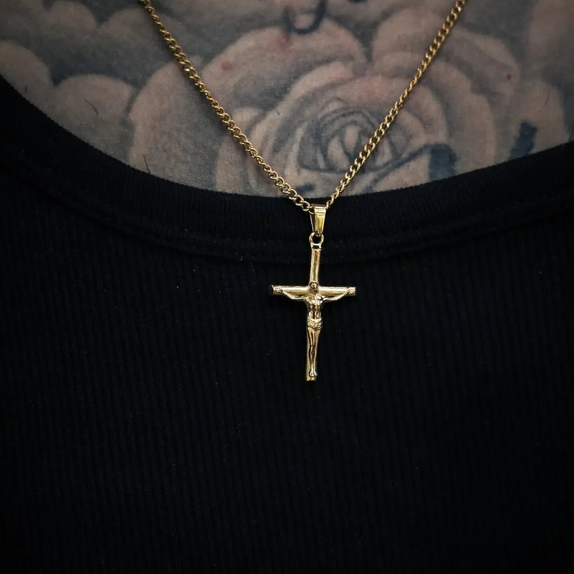 Gold Cross Pendant Necklace Gold Crucifix Pendant Necklace Etsy Canada